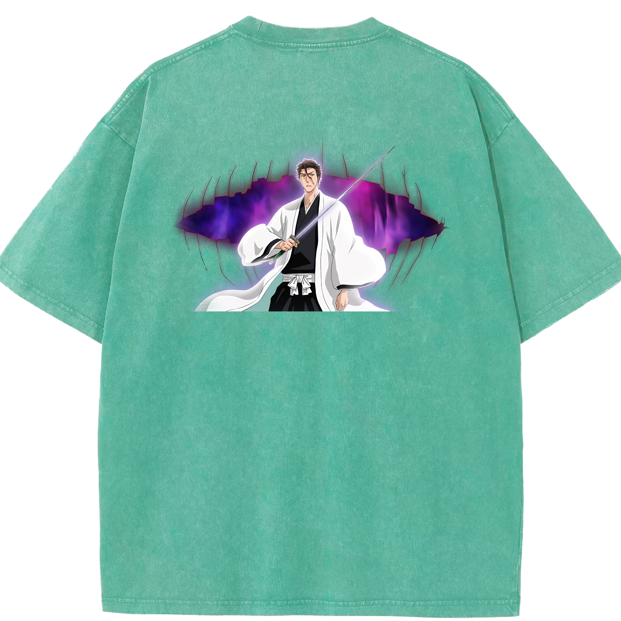 （画像用） ブリーチ 藍染 惣右介（あいぜん そうすけ） BLEACH Aizen Sousuke 綿100% ヴィンテージ風 半袖Tシャツ（背面プリント）